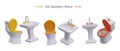 Vector set of sanitary ware. Washbasins and toilets with seats of different colors Royalty Free Stock Photo