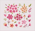 Vector set of scandinavian flowers in viva magenta colours. For spring holidays, wedding or birthday cards, Valentine`s Day or