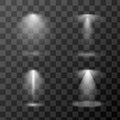 Vector set of scene light sources isolated on transparent background. Redial gradient stage spotlights. Design of light Royalty Free Stock Photo