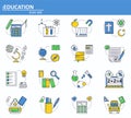 Vector set of School education icons in thin line style. Physics, chemistry, biology and other subjects. Website UI and Royalty Free Stock Photo