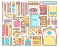 Vector set of school supplies in modern flat linear style Royalty Free Stock Photo