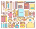 Vector set of school supplies in modern flat linear style