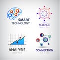 Vector set of science, analysis, chemistry, atom connection, technology logo . Royalty Free Stock Photo