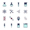 Vector set of Science icons. Flat icons molecular and flask icon set. Simple graphic design ideas. Simple outline element collecti Royalty Free Stock Photo