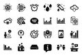 Vector Set of Science icons related to Histogram, Swipe up and Snow weather. Vector