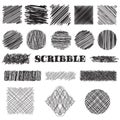 Vector set of scribble brushes. Collection of ink lines, set of hand drawn textures