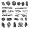 Vector set of scribble brushes. Collection of ink lines, set of hand drawn textures, scribbles of pen, Royalty Free Stock Photo