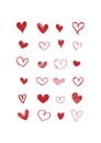 Vector set of scribble red hearts. Collection of hand-drawn hearts. Design on white background. Royalty Free Stock Photo