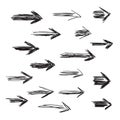 Vector set of scribbled arrows. Collection of stlylized arrow icons Royalty Free Stock Photo