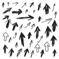 Vector set of scribbled arrows. Collection of stlylized arrow icons Royalty Free Stock Photo