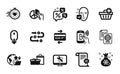 Vector set of Scroll down, Santa sack and Survey progress icons simple set. Vector