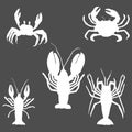 Vector Set of Sea Animals Silhouettes . Omar, Lobster and Crab