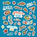 Vector set of sea/ocean patches, stickers, embroidery and sticky