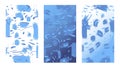 Vector set of sea surface backgrounds. Abstract cartoonish templates with water for concept design. Deep blue ocean water and foam