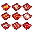 vector set of Seafood menu,Shabu,sukiyaki,Mushroom,meatball,tofu,corn,crab sticks