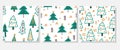 Vector set of seamless Christmas patterns, New Year hand drawing winter fir tree Royalty Free Stock Photo