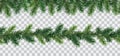 Vector set of seamless decorative borders with green coniferous branches - christmas decorative element Royalty Free Stock Photo