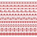 Vector set of seamless endless classic love brushes with red hearts