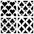 Vector set of seamless grunge patterns. Grungy graphic illustration of sign of playing card with ink blot, brush strokes. Endless Royalty Free Stock Photo