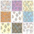 Vector set seamless leaves patterns.