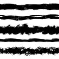 Vector Set of Seamless Painr Drawn Stipes, Brush Strokes, Black Ink Splatters.