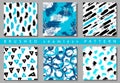 Vector Set of seamless pattern with brush stripes and strokes. Black blue color on white background. Hand painted grange Royalty Free Stock Photo