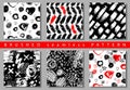 Vector Set of seamless pattern with brush stripes and strokes. Black red color on white background. Hand painted grange Royalty Free Stock Photo