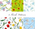 Vector set of seamless patterns with flowers Royalty Free Stock Photo