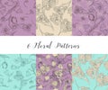 Vector set of seamless patterns with flowers Royalty Free Stock Photo