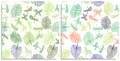 A vector set of a seamless pattern with sprigs of jungles, summer leaves. Hand-drawn on sheet at the graphic style. Lines, Royalty Free Stock Photo