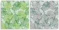 A vector set of a seamless pattern with sprigs of jungles, summer leaves. Hand-drawn on sheet at the graphic style. Lines, Royalty Free Stock Photo