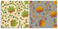 Vector set of seamless pattern. Thanksgiving day, colorful stamp: leaves and lettering around beautiful maple leaf, hand Royalty Free Stock Photo