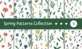 Vector set of seamless patterns with different flower elements. Pack of garden repeating background with decorative plants. Royalty Free Stock Photo