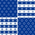 Vector set of seamless patterns with repeating white and blue nautical ornament Royalty Free Stock Photo