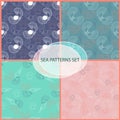 Vector set of seamless patterns on the seashells. Royalty Free Stock Photo