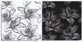 Vector set of seamless patterns with wonderful colorful lilies, hand-drawn in graphic and real-style at the same time. Contrast