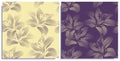 Vector set of seamless patterns with wonderful colorful lilies, hand-drawn in graphic and real-style at the same time. Delicate