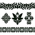 Vector set of seamless ribbon patterns and elements in ethnic national style of Kazakhstan. Royalty Free Stock Photo