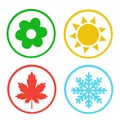 Vector Set of Seasons Icons. Winter, Spring, Summer, Autumn.