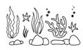 Vector set with Seaweeds, stones and sea stars Royalty Free Stock Photo