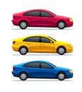 Vector set of sedan car isolated on white background. Side view. The design concept for a taxi, new car buying, traffic Royalty Free Stock Photo