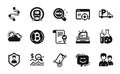 Vector set of Seo targeting, Typewriter and Sunny weather icons simple set. Vector