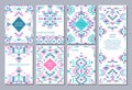 Vector set of seven cards. Ethnic ornate pattern with geometric shapes. Royalty Free Stock Photo