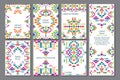 Vector set of seven cards. Ethnic ornate pattern with geometric shapes. Royalty Free Stock Photo