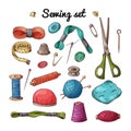 Vector set with sewing equipment. Hand drawn tailor tools.