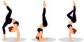 Vector Set of sexy young woman performing various Head stand yoga pose