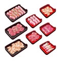 vector set of Shabu menu.pork meat, beef, chicken, seafood,shabu, sukiyaki, moo kra ta. Royalty Free Stock Photo