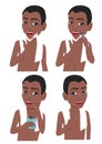 Vector set of shaving steps of african american boy