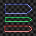 Vector Set of Shining Neon Arrow Shaped Frames, Blank Borders on Transparent Background.