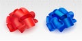 Vector set of Shiny Red and Blue Satin Gift Bows. Close up Isolated on transparent background